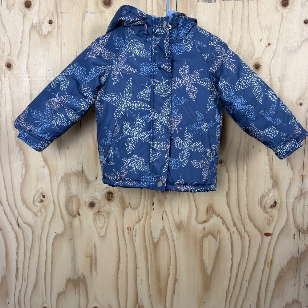 OshKosh bgosh Puffer Jacket Toddler 2T Blue Butterfly Sherpa Lined Hood Coat